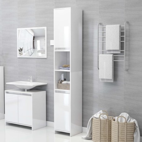 vidaXL Badezimmerschrank Hochglanz-Weiß 30x30x183,5 cm Holzwerkstoff