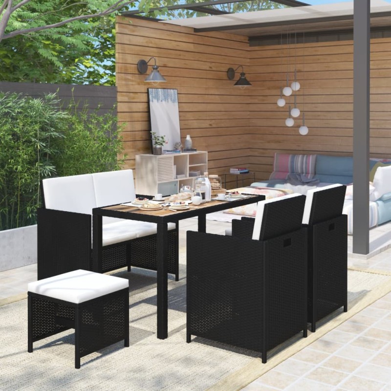 vidaXL 6-tlg. Garten-Essgruppe Poly Rattan Akazie Massivholz Schwarz vidaXL 6-tlg. Garten-Essgruppe Poly Rattan Akazie Massivholz Schwarz