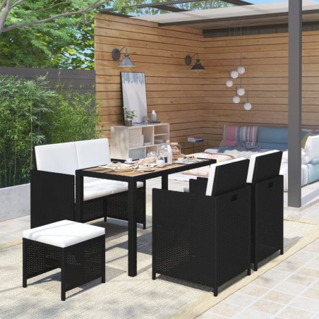 vidaXL 6-tlg. Garten-Essgruppe Poly Rattan Akazie Massivholz Schwarz