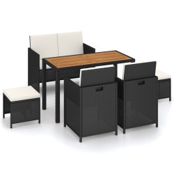 vidaXL 6-tlg. Garten-Essgruppe Poly Rattan Akazie Massivholz Schwarz