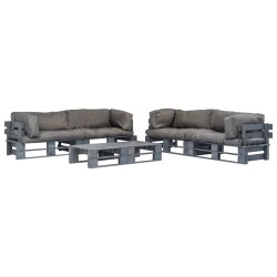 vidaXL 6-tlg. Outdoor-Lounge-Set Paletten mit Kissen in Grau Holz