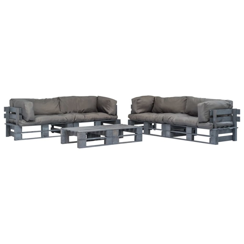 vidaXL 6-tlg. Outdoor-Lounge-Set Paletten mit Kissen in Grau Holz vidaXL 6-tlg. Outdoor-Lounge-Set Paletten mit Kissen in Grau Holz