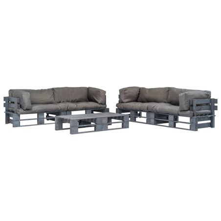 vidaXL 6-tlg. Outdoor-Lounge-Set Paletten mit Kissen in Grau Holz