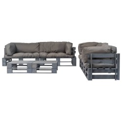 vidaXL 6-tlg. Outdoor-Lounge-Set Paletten mit Kissen in Grau Holz
