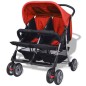 Zwillingskinderwagen Stahl Rot und Schwarz Zwillingskinderwagen Stahl Rot und Schwarz