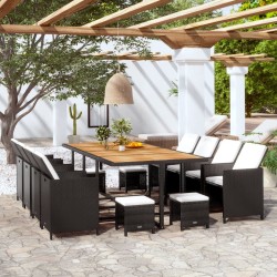 13-tlg. Garten-Essgruppe Poly Rattan Akazienholz Schwarz