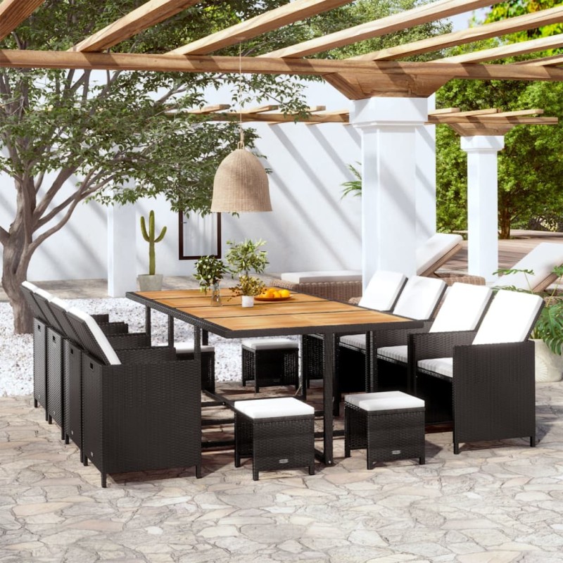 13-tlg. Garten-Essgruppe Poly Rattan Akazienholz Schwarz 13-tlg. Garten-Essgruppe Poly Rattan Akazienholz Schwarz