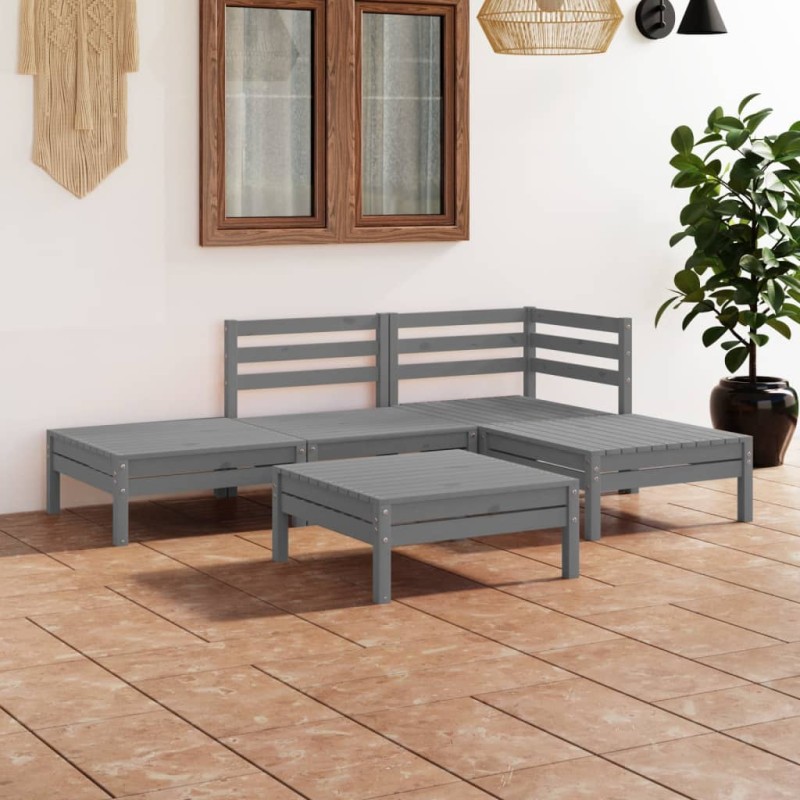 vidaXL 5-tlg. Garten-Lounge-Set Massivholz Kiefer Grau vidaXL 5-tlg. Garten-Lounge-Set Massivholz Kiefer Grau