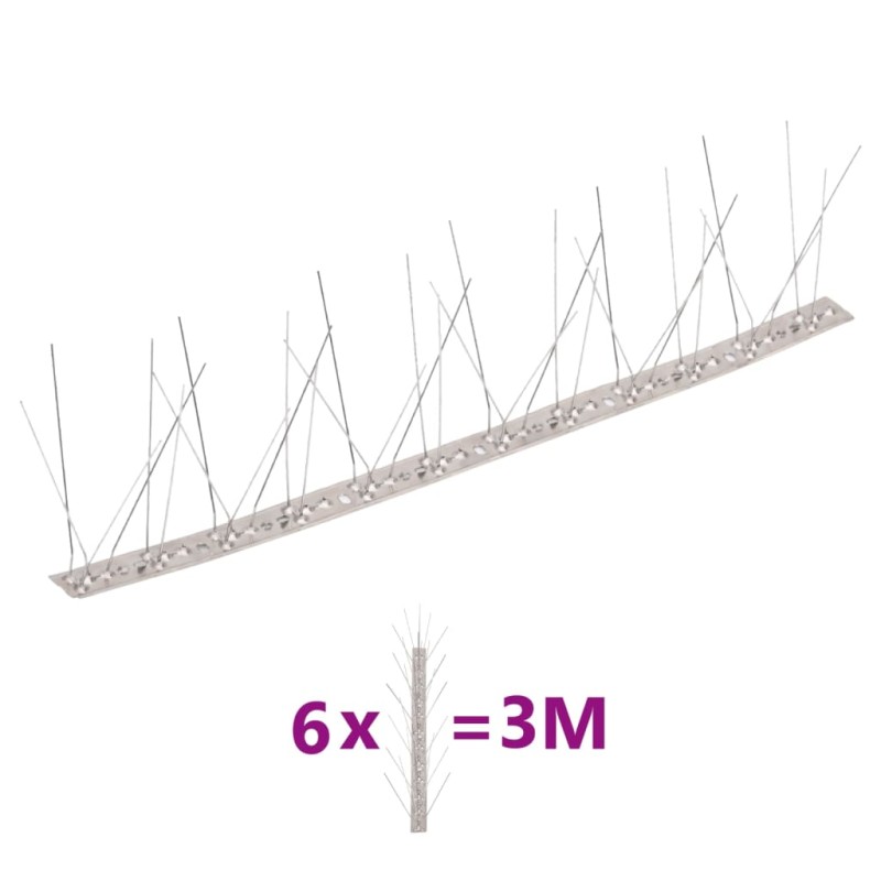 vidaXL 6-tlg. Vogelabwehr-Spikes-Set 3 m Edelstahl 5-reihig vidaXL 6-tlg. Vogelabwehr-Spikes-Set 3 m Edelstahl 5-reihig