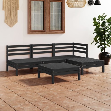 vidaXL 5-tlg. Garten-Lounge-Set Massivholz Kiefer Schwarz