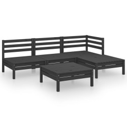 vidaXL 5-tlg. Garten-Lounge-Set Massivholz Kiefer Schwarz