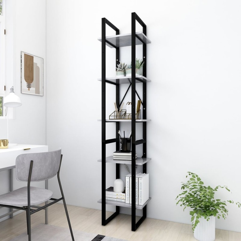 vidaXL Bücherregal 5 Fächer Betongrau 40x30x175 cm Holzwerkstoff vidaXL Bücherregal 5 Fächer Betongrau 40x30x175 cm Holzwerkstoff