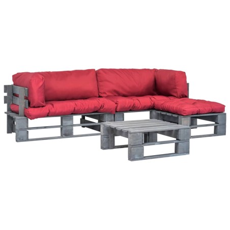 vidaXL 4-tlg. Outdoor-Lounge-Set Paletten mit Kissen in Rot Holz