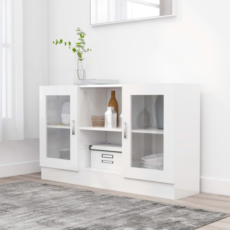 vidaXL Vitrinenschrank Hochglanz-Weiß 120x30,5x70 cm Holzwerkstoff vidaXL Vitrinenschrank Hochglanz-Weiß 120x30,5x70 cm Holzwerkstoff