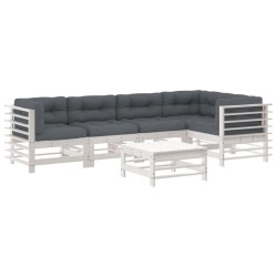 vidaXL 6-tlg. Garten-Lounge-Set mit Kissen Weiß Massivholz