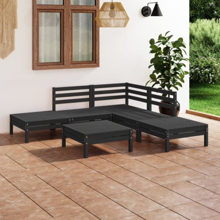 vidaXL 6-tlg. Garten-Lounge-Set Massivholz Kiefer Schwarz