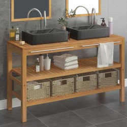vidaXL Waschtisch Massivholz Teak mit Waschbecken Marmor Schwarz 