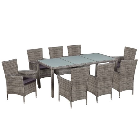 vidaXL 9-tlg. Garten-Essgruppe mit Auflagen Poly Rattan Grau 
