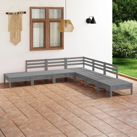vidaXL 7-tlg. Garten-Lounge-Set Massivholz Kiefer Grau