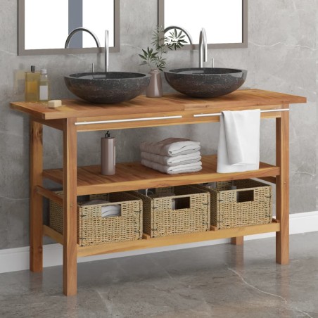 vidaXL Waschtisch mit Marmorwaschbecken Schwarz Massivholz Teak
