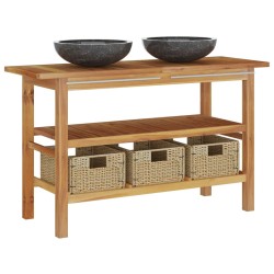 vidaXL Waschtisch mit Marmorwaschbecken Schwarz Massivholz Teak