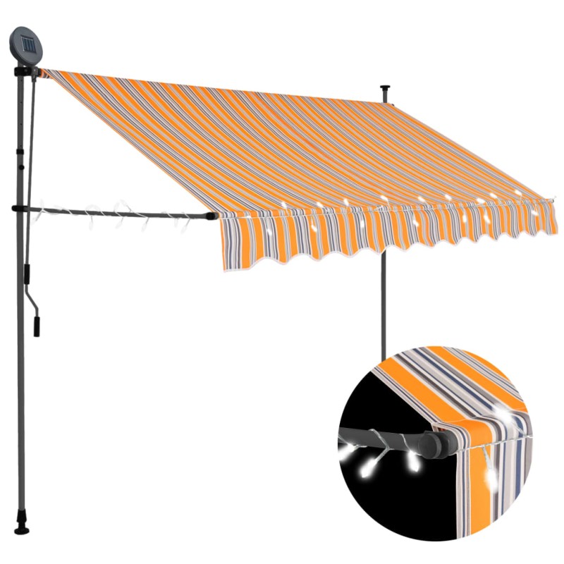 vidaXL Einziehbare Markise Handbetrieben mit LED 300 cm Gelb und Blau vidaXL Einziehbare Markise Handbetrieben mit LED 300 cm Gelb und Blau