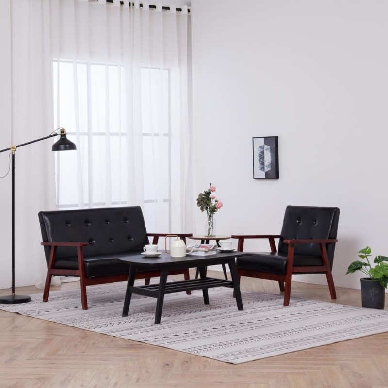 vidaXL 2-tlg. Sofagarnitur Schwarz Kunstleder vidaXL 2-tlg. Sofagarnitur Schwarz Kunstleder