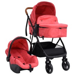 3-in-1 Kinderwagen Rot und Schwarz Stahl