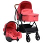 3-in-1 Kinderwagen Rot und Schwarz Stahl 3-in-1 Kinderwagen Rot und Schwarz Stahl
