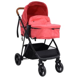 3-in-1 Kinderwagen Rot und Schwarz Stahl