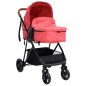3-in-1 Kinderwagen Rot und Schwarz Stahl 3-in-1 Kinderwagen Rot und Schwarz Stahl