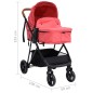 3-in-1 Kinderwagen Rot und Schwarz Stahl 3-in-1 Kinderwagen Rot und Schwarz Stahl