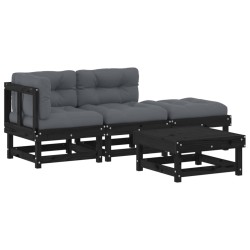 vidaXL 4-tlg. Garten-Lounge-Set mit Kissen Schwarz Massivholz