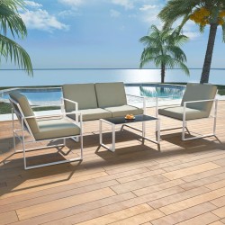 4-tlg. Garten-Lounge-Set mit Auflagen Stahl Weiß
