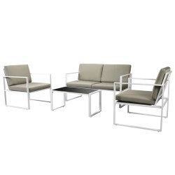 4-tlg. Garten-Lounge-Set mit Auflagen Stahl Weiß