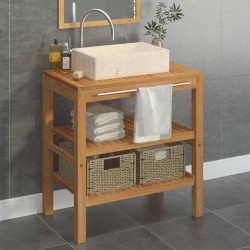 vidaXL Waschtisch Massivholz Teak mit Waschbecken Marmor Creme