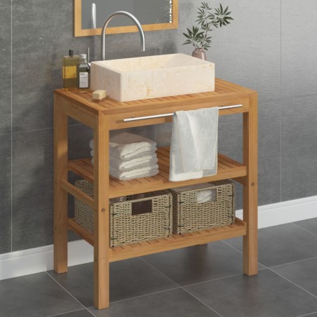 vidaXL Waschtisch Massivholz Teak mit Waschbecken Marmor Creme