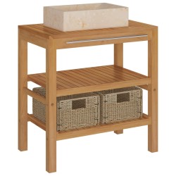 vidaXL Waschtisch Massivholz Teak mit Waschbecken Marmor Creme