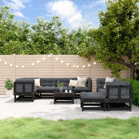 vidaXL 10-tlg. Garten-Lounge-Set mit Kissen Schwarz Massivholz