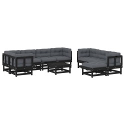 vidaXL 10-tlg. Garten-Lounge-Set mit Kissen Schwarz Massivholz