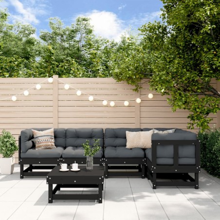 vidaXL 6-tlg. Garten-Lounge-Set mit Kissen Schwarz Massivholz