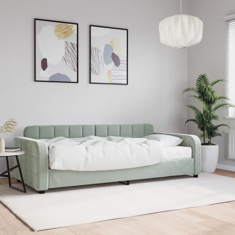 vidaXL Tagesbett mit Matratze Hellgrau 90x190 cm Samt vidaXL Tagesbett mit Matratze Hellgrau 90x190 cm Samt