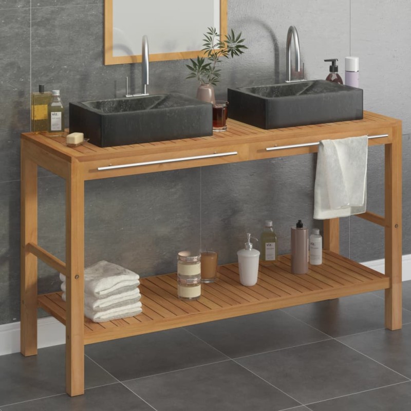 vidaXL Waschtisch Massivholz Teak mit Waschbecken Marmor Schwarz vidaXL Waschtisch Massivholz Teak mit Waschbecken Marmor Schwarz