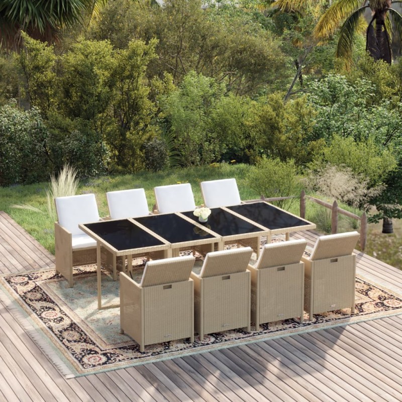 vidaXL 9-tlg. Garten-Essgruppe mit Kissen Poly Rattan Beige vidaXL 9-tlg. Garten-Essgruppe mit Kissen Poly Rattan Beige