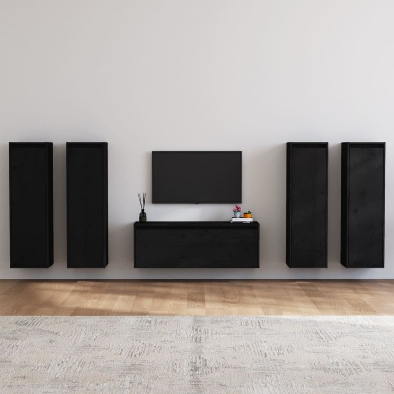 vidaXL TV-Schränke 5 Stk. Schwarz Massivholz Kiefer vidaXL TV-Schränke 5 Stk. Schwarz Massivholz Kiefer