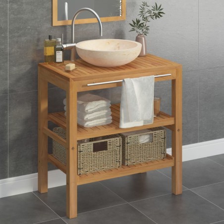 vidaXL Waschtisch Massivholz Teak mit Waschbecken Marmor Creme