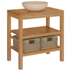 vidaXL Waschtisch Massivholz Teak mit Waschbecken Marmor Creme