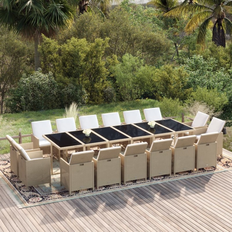 vidaXL 17-tlg. Garten-Essgruppe mit Kissen Poly Rattan Beige vidaXL 17-tlg. Garten-Essgruppe mit Kissen Poly Rattan Beige