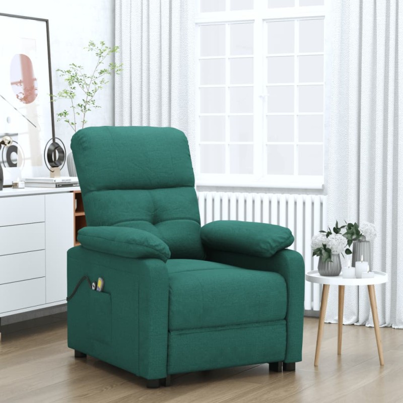 vidaXL Elektrischer Massagesessel Dunkelgrün Stoff vidaXL Elektrischer Massagesessel Dunkelgrün Stoff