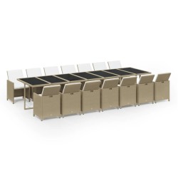 vidaXL 15-tlg. Garten-Essgruppe mit Kissen Poly Rattan Beige